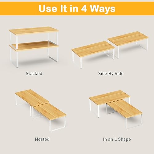 Miniatura 7 de Organizadores de estantes de gabinete, estante grande de encimera de cocina de 15.7 pulgadas, juego de 4 organizadores de despensa de cocina de