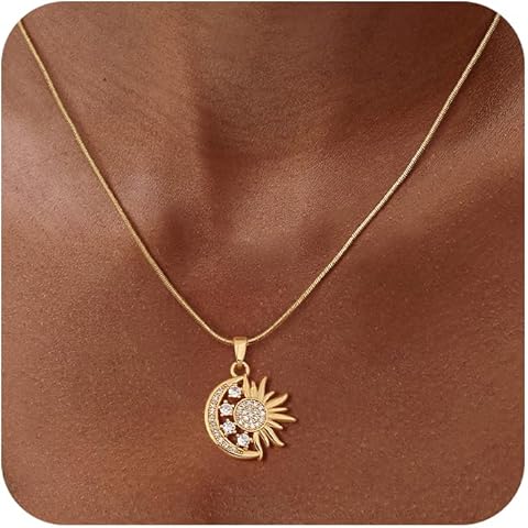 CHESKY Layered Necklaces for Women Trendy, Dainty 14k Gold Plated Pendant Necklace Layering Necklace for Women Non Tarnish Hypoallergenic Sun Gold Necklace Stack Gold Jewelry for Women Gifts