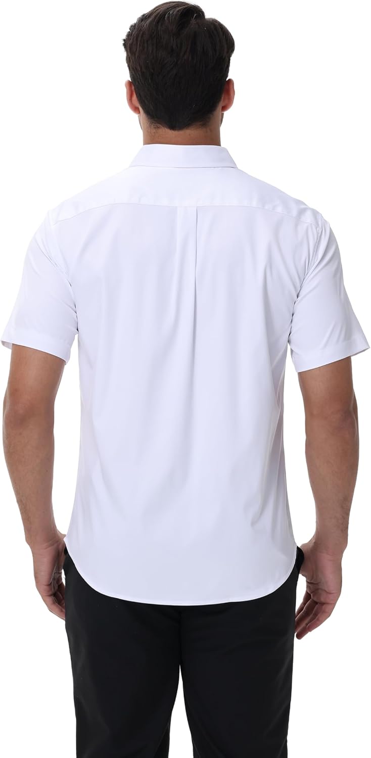 Men's Short Sleeve Dress Shirts Wrinkle Free Stretch Formal Wedding Prom Regular Fit Button Down Shirt - Image 2