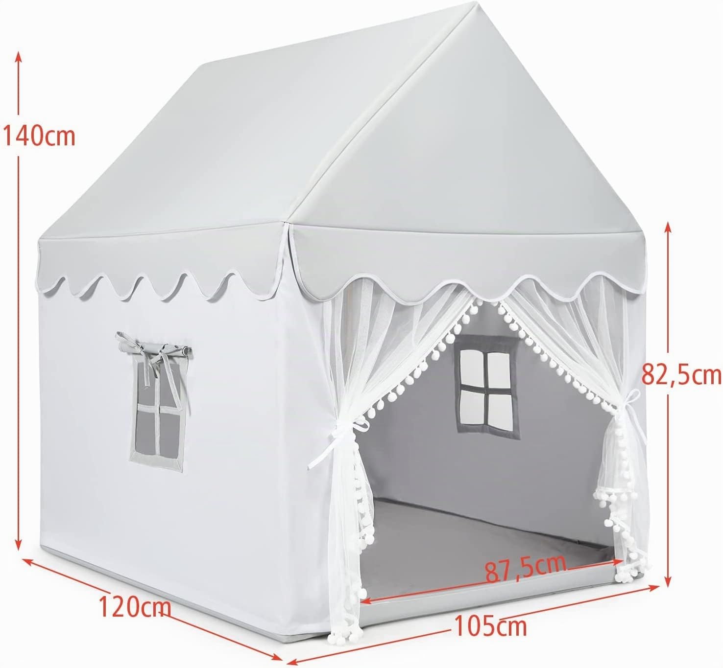 DREAMADE Kinderspielzelt Spielzelt für Kinder mit gepolsterter Decke & Fenstern & Holzrahmen, Kinderspielhaus, Tipi Zelt, Kinderzelt für drinnen, für Jungen & Mädchen (Grau)