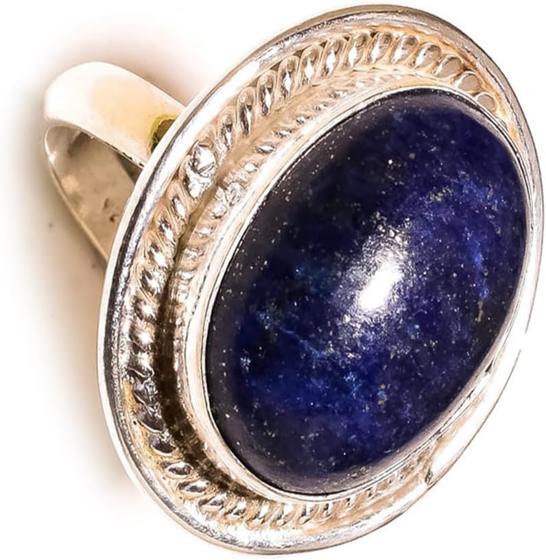 Copper Blue Lapis Lazuli Cabochon Oval Gemstone Handmade Engraved Statement Rings (US-8.75) Jewelry, Lapis Rings, Gift for Men & Women