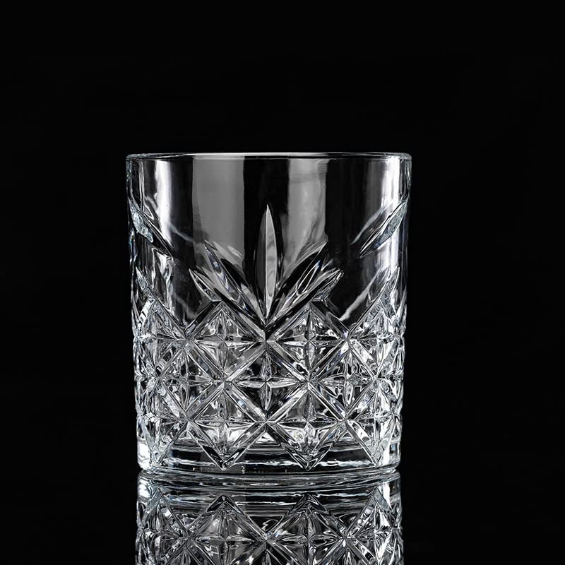 BINZO Whiskey Glasses Set of 6, 350 ml, Crystal Whiskey Glass Thick Bottom, Solid Rocks Drinking Glasses, Perfect Size Lowball Bourbon Tumbler for Scotch Whisky Cognac, Pack of (6) 4