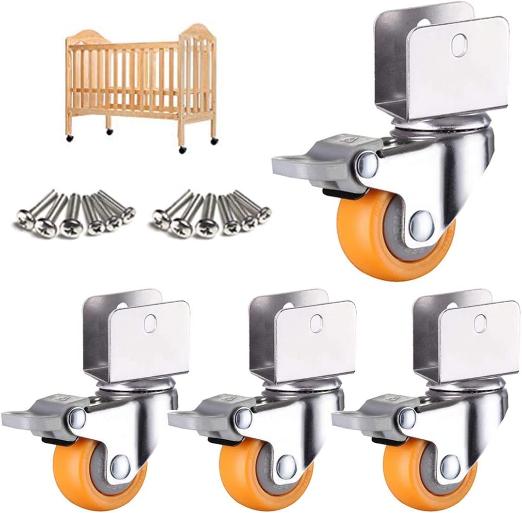 ROHCGHC furniture wheel, Heavy Duty Castor,1,5 Inch 38mm Swivel Caster Wheels,Nylon Casters Wheel Suitable for Cribs,4pcs,Yellow+brake16