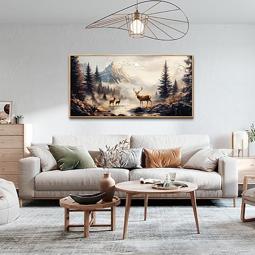 Miniatura 2 de KELIYUAN Lienzo decorativo de pared para sala de estar, decoración de pared grande para dormitorio, pintura de paisaje de alce, montaña, fotos,