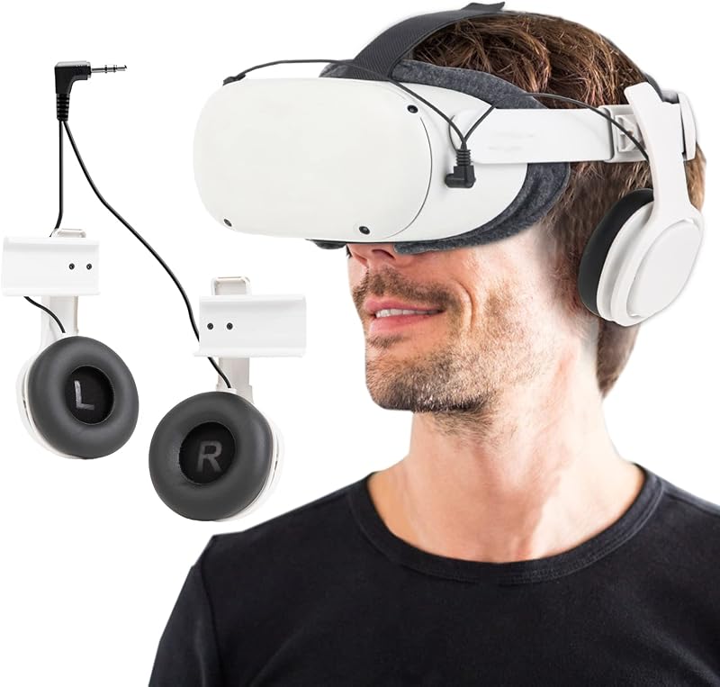 Stereo VR Headphones Compatible with Meta Quest 2 | On Ear Bass, 3D 360 Degree Sound,White