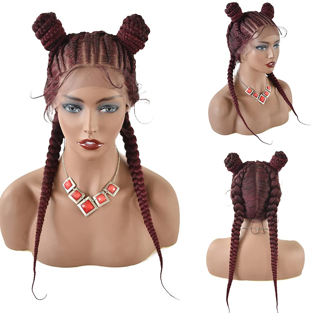 FACE MIRACLE Hand Braided 12"×5" Lace Front Cornrow Wigs 2 Ponytails Soft Lace Frontal Twist Braided Wigs with Baby Hair for Black Women (24", T1B/BUG#)