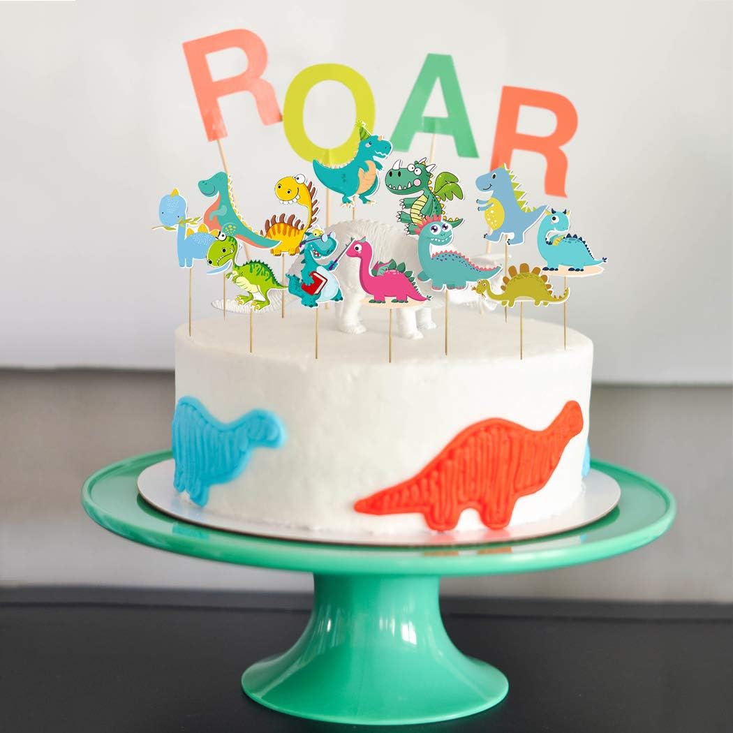 Justdolife 60 Pecas Fashion Cute Cartoon Dinossauro Cupcake Topper Decoracao De Bolo Topo Amazon Com Br Alimentos E Bebidas