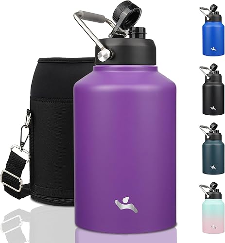 Miniatura 38 de Jarra de medio galón con asa, botella de agua aislada de 64 oz con bolsa de transporte, botella de metal de acero inoxidable de doble pared con Día
