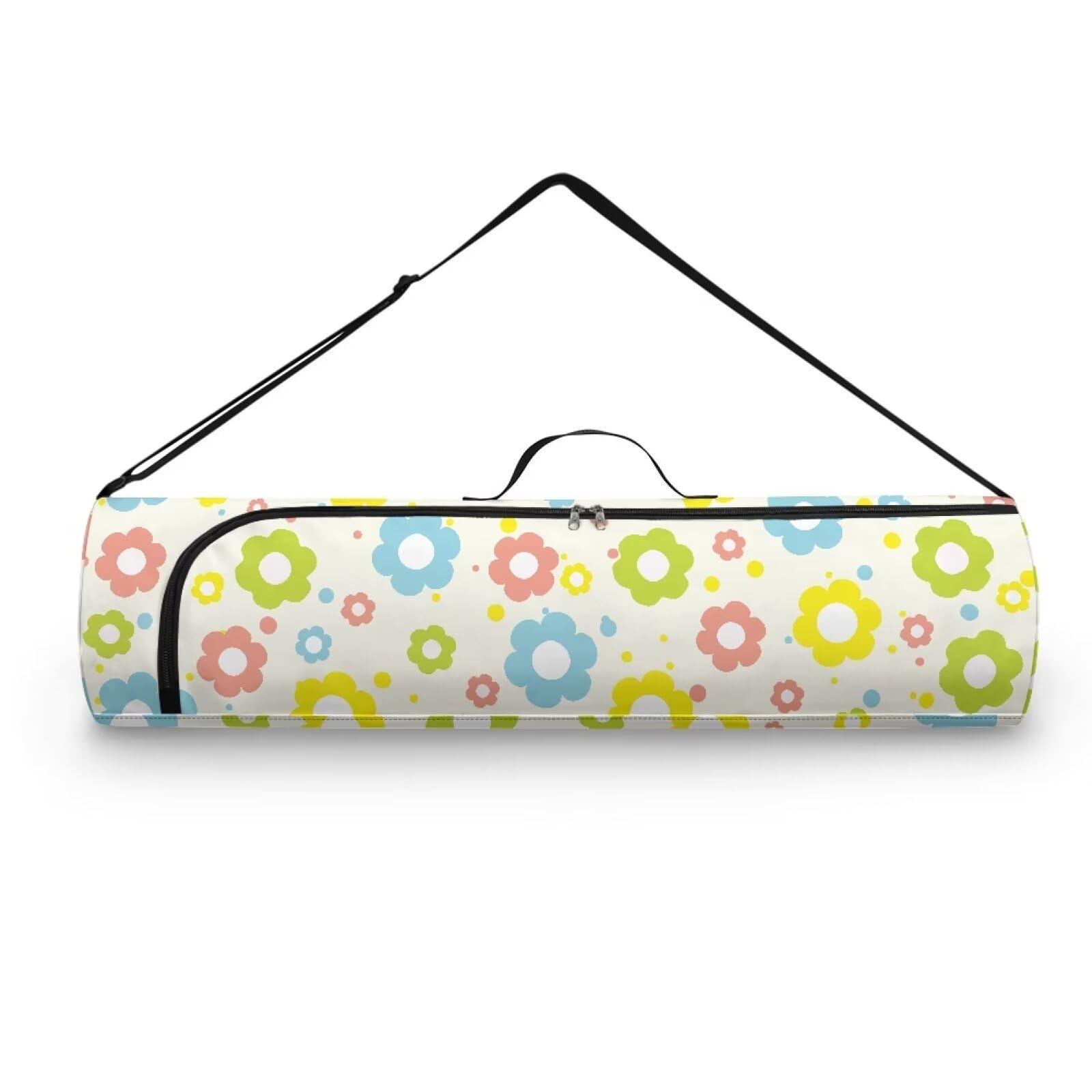 Pzuqiu Hippie Flower Yoga Mat Bag for Women & Men Travel Yoga Gym Bag for Thick Exercise Yoga Mat Full-Zip Yoga Mat Carrier Bag for Class Workout Park with Adjustable Strap