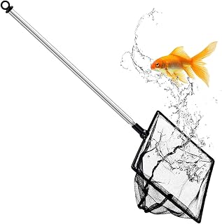 Grepol-V 4 Inch Fine Mesh Aquarium Fish Net with 9-24" Extendable Stainless Steel Handle for Tanks, Ponds, Shrimp