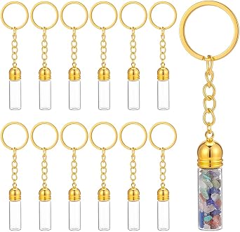 UNICRAFTALE 12Pcs Glass Wishing Bottle Keyring DIY Empty Vial Keychain Mini Perfumes Bottle Keychain