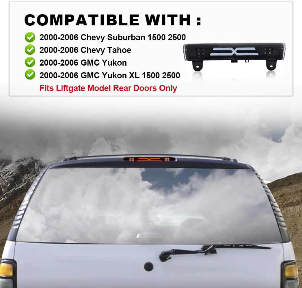 PIT66 LED 3rd Brake Light, Compatible with 2000-2006 Chevy Suburban 1500 2500 Tahoe/2000-2006 GMC Yukon/2000-2006 GMC Yukon XL 1500 2500 High Mount Stop Lamp Smoky Lens Black Housing