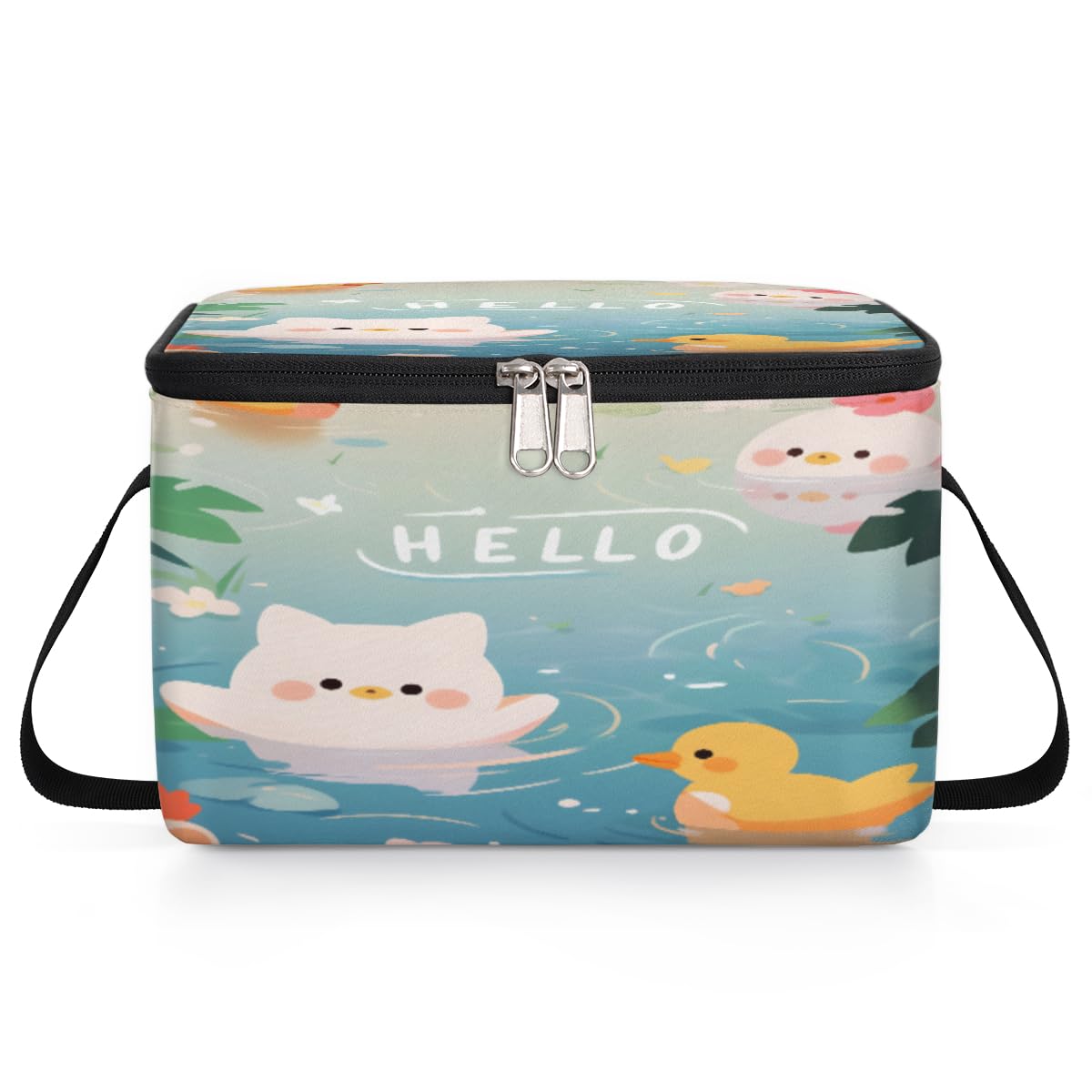 GzLeyigou Hello Duck Lunch Bags for Women Men 9 Cans, Hot & Cold Food Delivery Bag Insulated Grocery Bag Insulated Lunch Box Pig Swimming Cooler Bag for Office Work Picnic Beach