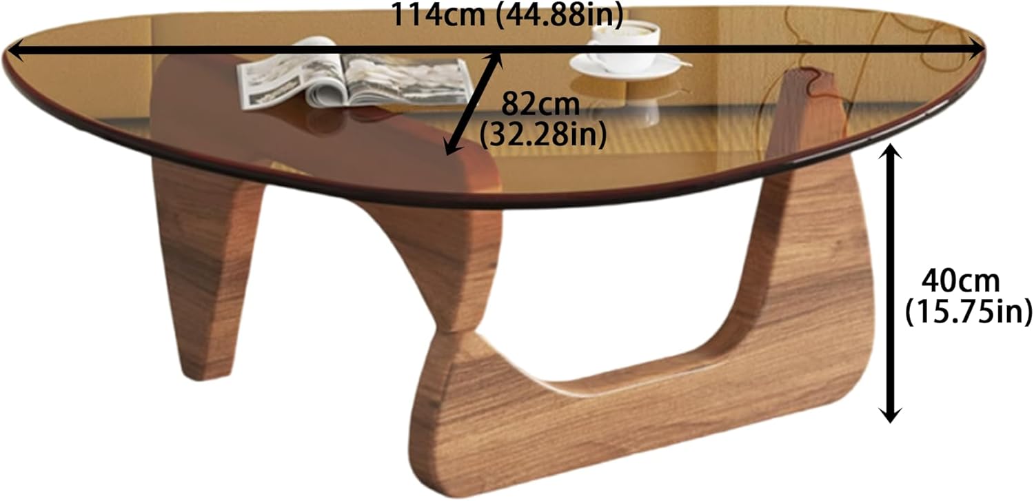 easysoul modern glass coffee table, 44.88" d x 32.28" w x 15.75" h, abstract round tea tables for living room home office industrial cocktail tables (walnut-brown glass, 44.88") walnut-brown glass 44.88"