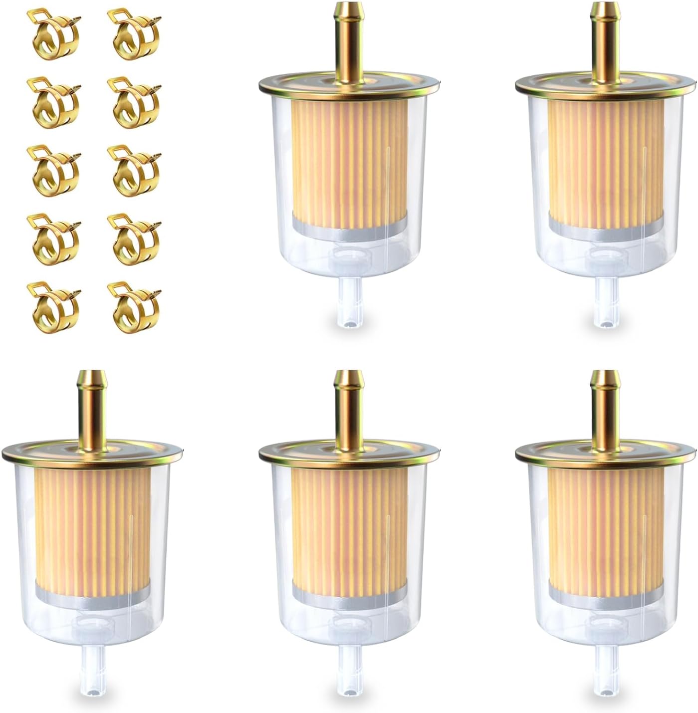 smseace 5pcs 3/8 inch inline fuel filter with 10pcs hose clamp for 3/8 inch fuel pipe used for motorcycles, car, trucks Universal Fuel Filters