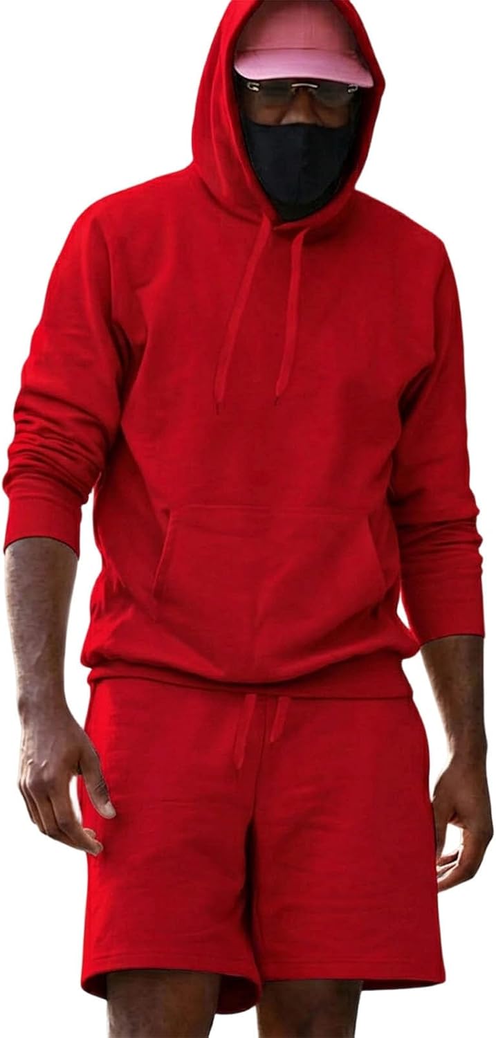 Men's Hoodie and Shorts Set Pullover Lightweight Streetwear Suit