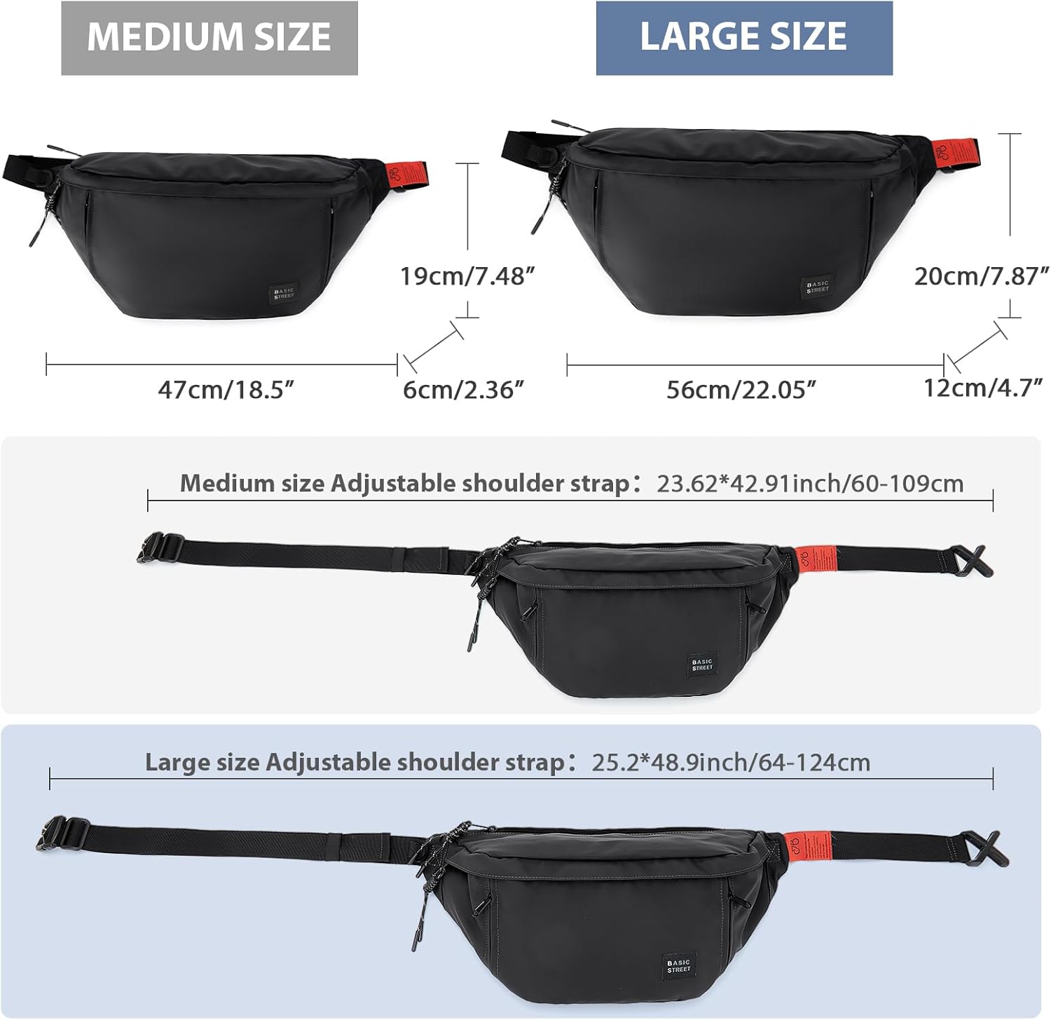 Fashion Large Crossbody Fanny Pack for Men Women,Water Resistant Waist Bag fanny Packs belt bag sling bag with 5-Zipper Pockets,Carrying 7.9"phone,Black-Large - Image 3