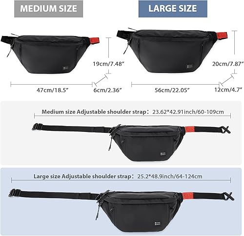 Miniatura 3 de Riñonera cruzada grande de moda para hombres y mujeres, resistente al agua, riñonera, bolsa para cinturón con 5 bolsillos con cremallera, transporte