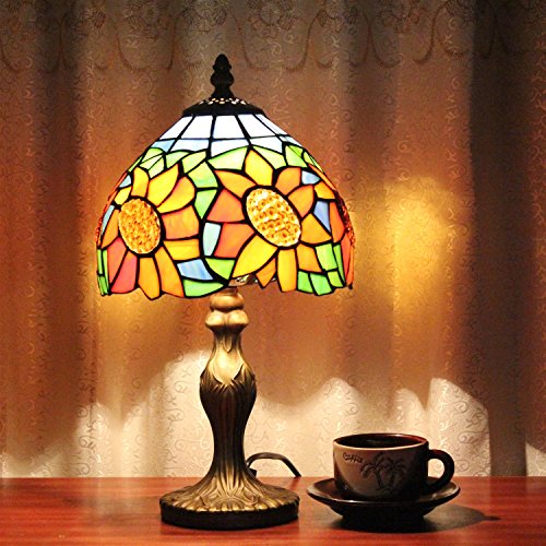 HDO 8-Zoll Vintage Pastorale Glasmalerei Sonnenblume Tischlampe Schlafzimmer Lampe Nachttischlampe Cover