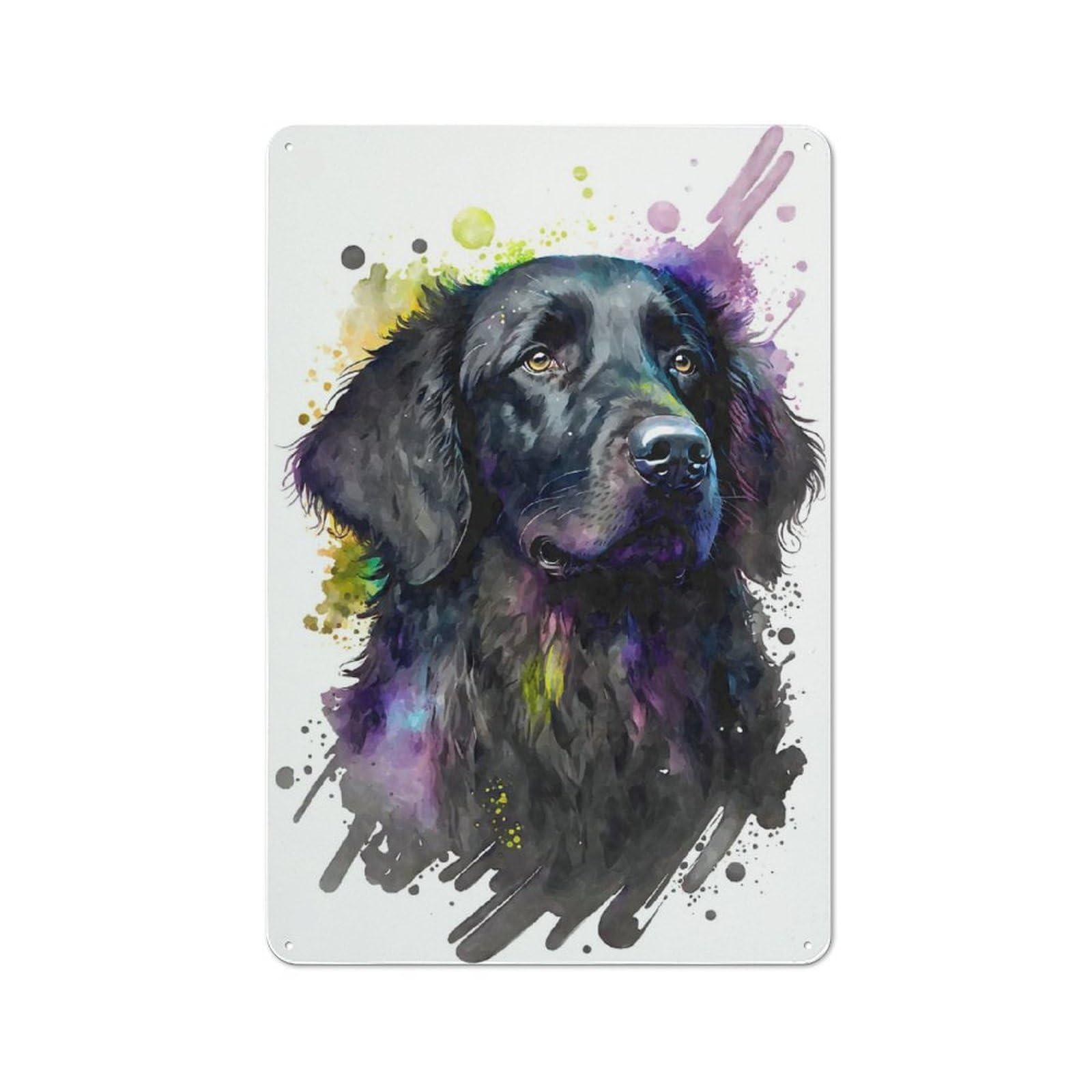 Junmoney Flat Coated Retriever Metal Plaque 30X20cm With For Pub Or Café, Rustic Decor, For Pub Decor Enthusiasts