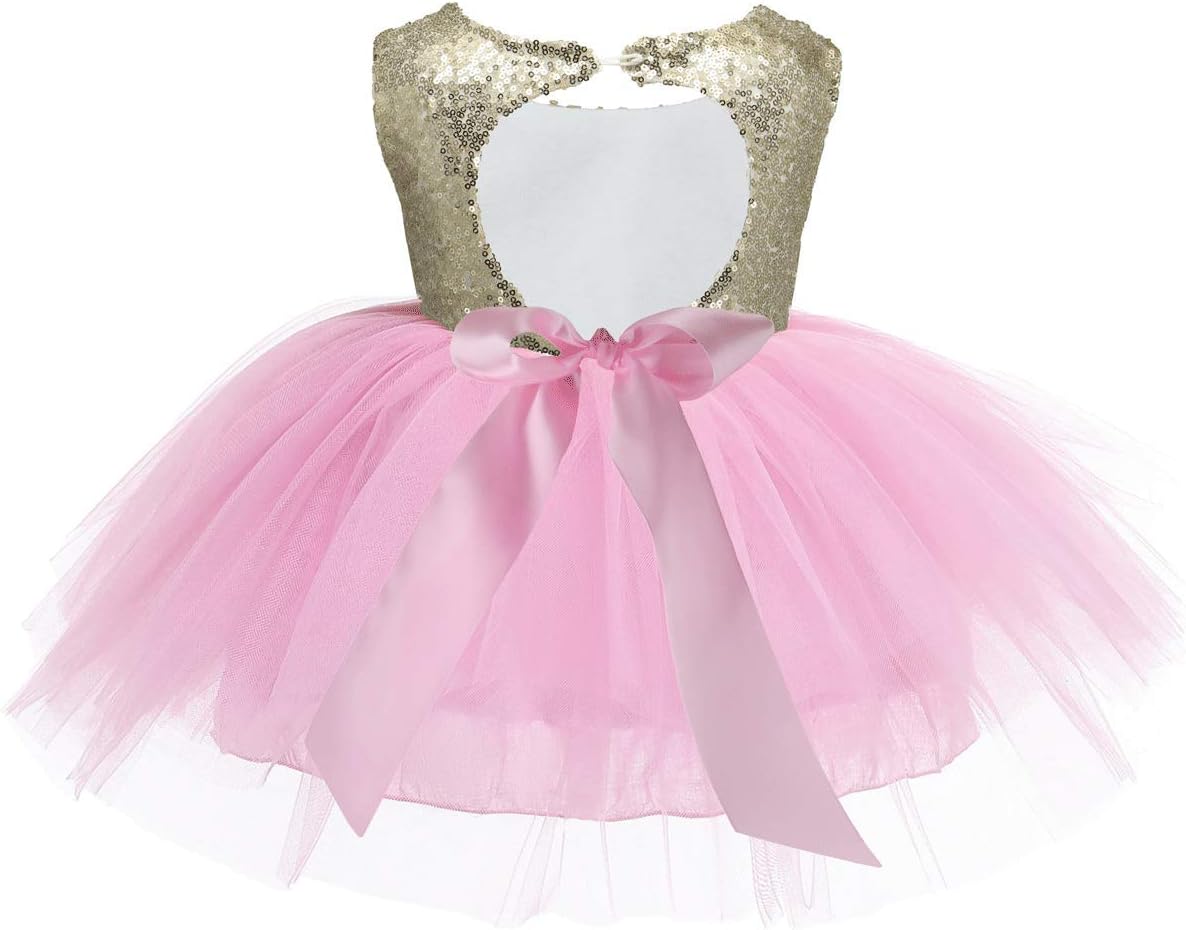 Princess Tulle Tutu Girl Dress Wedding Pageant Party Baby Dresses Sequin Backless Lace Flowers Newborn-7 Years