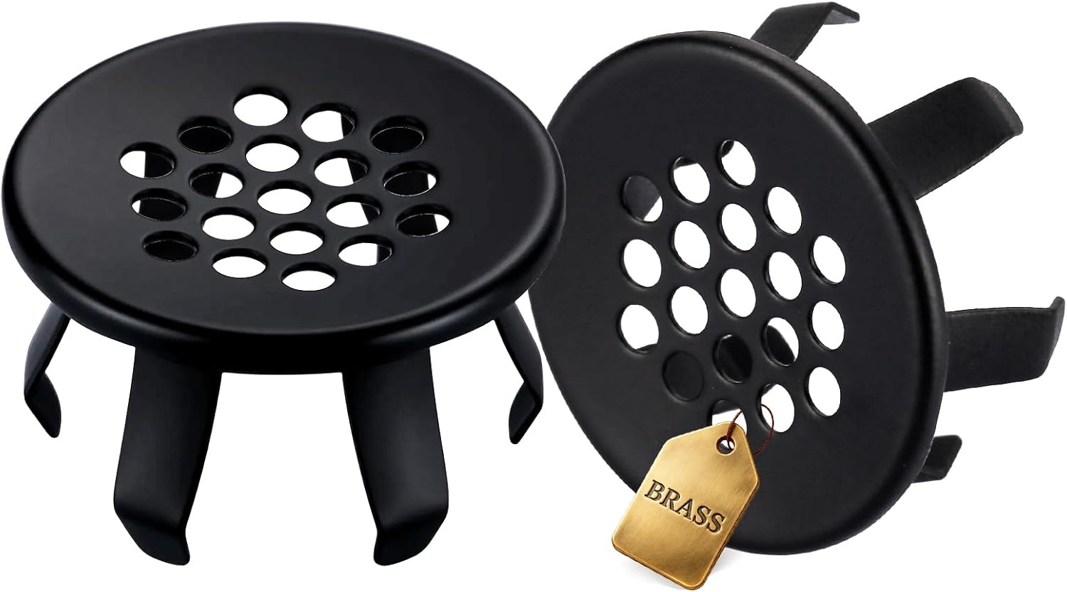 Sink Overflow Ring Matte Black: 2 Pack Bathroom Sink Overflow Cover Round Hole Insert in Caps, Solid Brass Basin Trim Ring for Kitchen Home Vanity Sinks