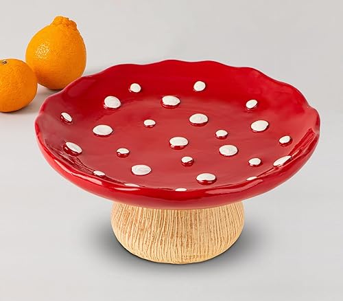 Miniatura 4 de Frutero de hongos para encimera de cocina Soporte de fruta de 10 pulgadas Tazón de fruta grande Cesta de plátano rojo para soporte de frutas de
