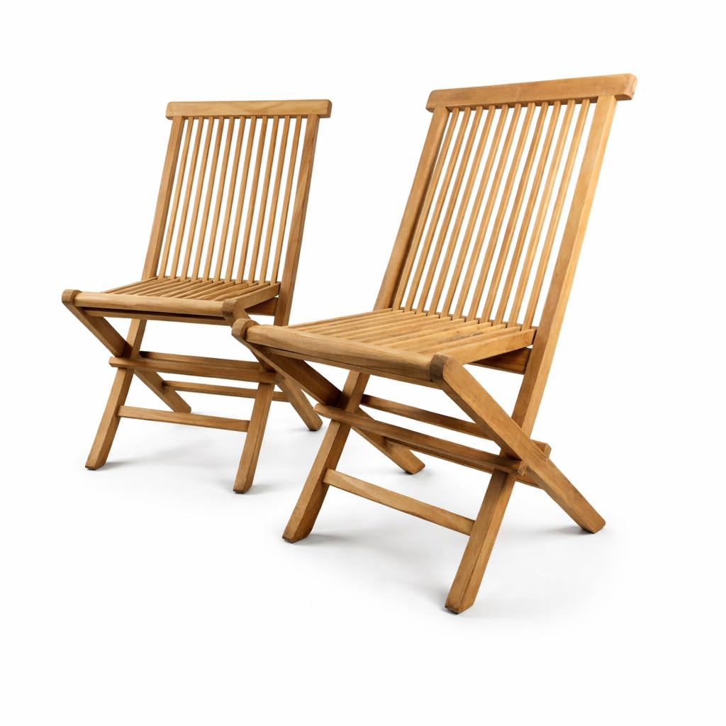 Set di 2 Sedie Pieghevoli Pinta in Legno Teak | Poltrone di Design, Resistenti per Giardino, Terrazza e Balcone | Certificato FSC (Pinta, Senza Cuscino)