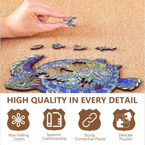 Image of MONKEYTAIL Whimsy Wooden Jigsaw Puzzle for Adults & Kids - Laser-Cut Pieces, 3D Puzzle Box as Birthday Gift for Boys & Girls - Brain Teaser, Home Decor & Family Game (TRTE, Size: Medium)
