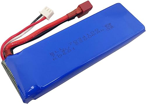 Miniatura 5 de Batería de litio de 2 piezas de 7.4 V 2200 mAh con cargador 2 en 1 para WLtoys K949 10428 10428-A L202 RC control remoto de alta velocidad con