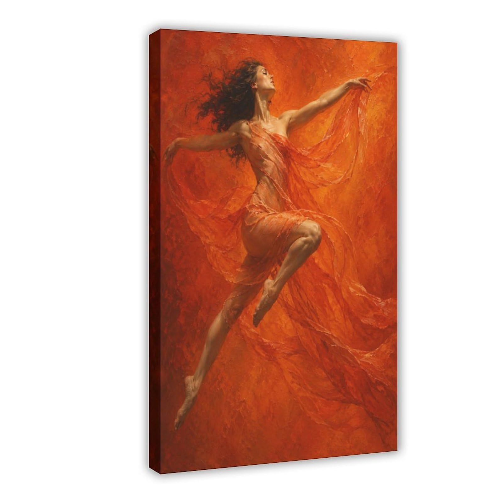 W7c8u2x3 Frame-Style Orange Ballerina Leap Canvas Wall Art, Warm Oil Art Impressionist