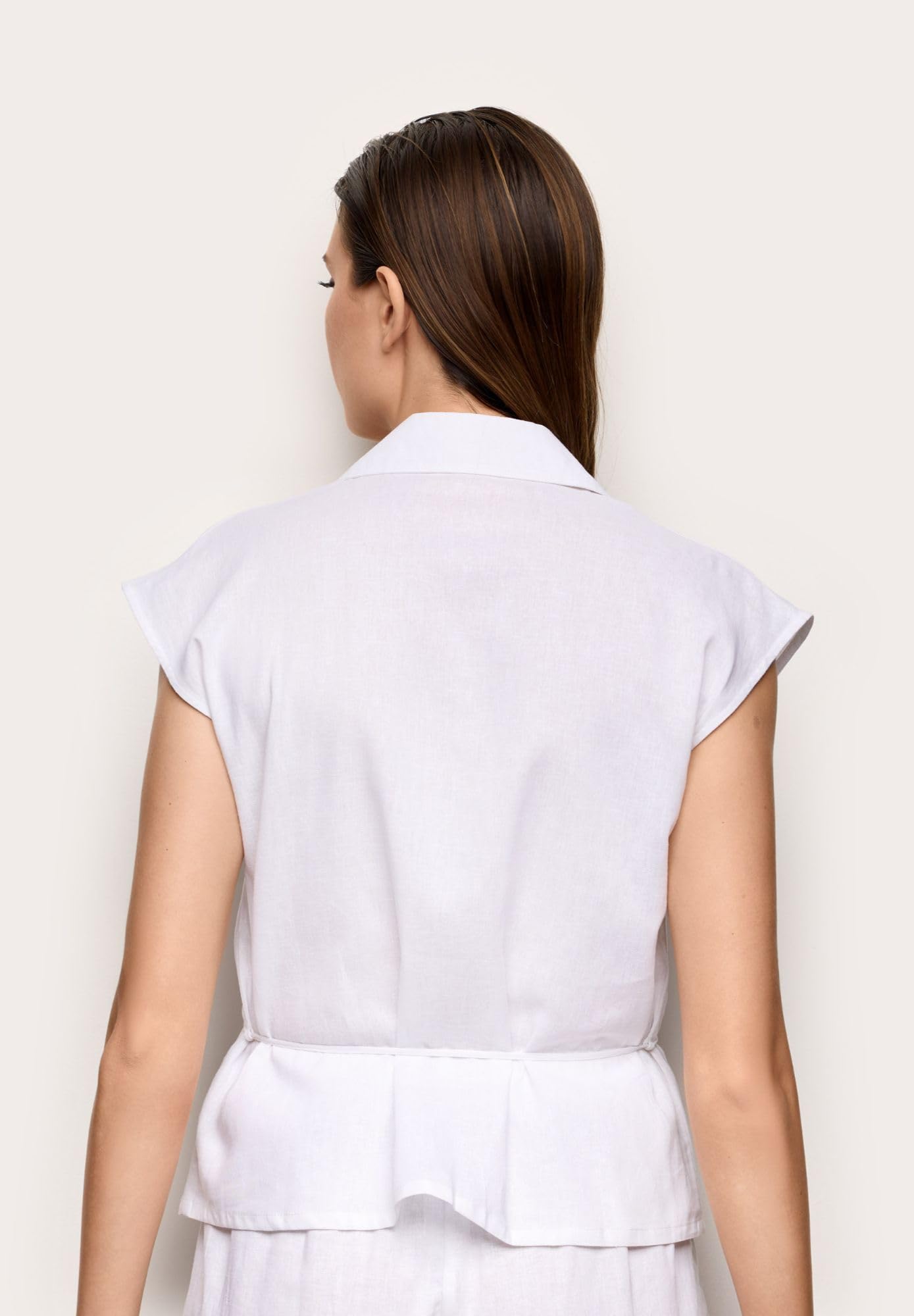 YAMAMAY - Chemise à manches courtes pour femme, lin viscose, blanc, monochrome