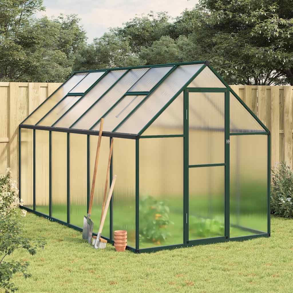 Invernadero con marco de base de aluminio, placas de policarbonato resistentes a los rayos UV, 334 x 169 x 195 cm, verde transparente, con ventana de ventilación y puerta batiente