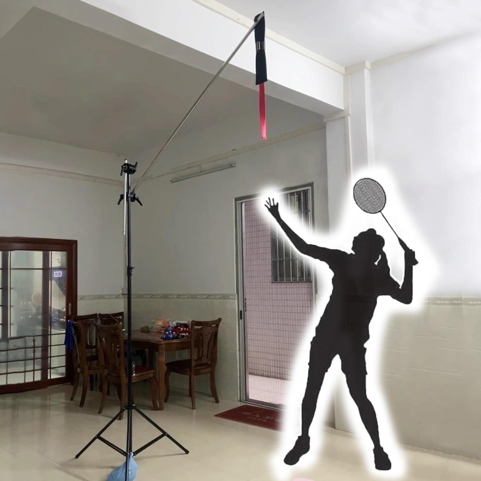 ZIMGOD Single-Player Badminton Trainer Practice Device, Indoor Home Badminton Training Equipment, Self Study Badminton Exercise Set for Yard/Court/Gym