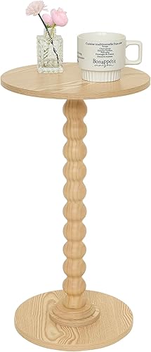 Mesa auxiliar redonda, mesa pequeña para bebidas para espacios pequeños, mesa auxiliar moderna con patas de madera maciza para sala de estar,