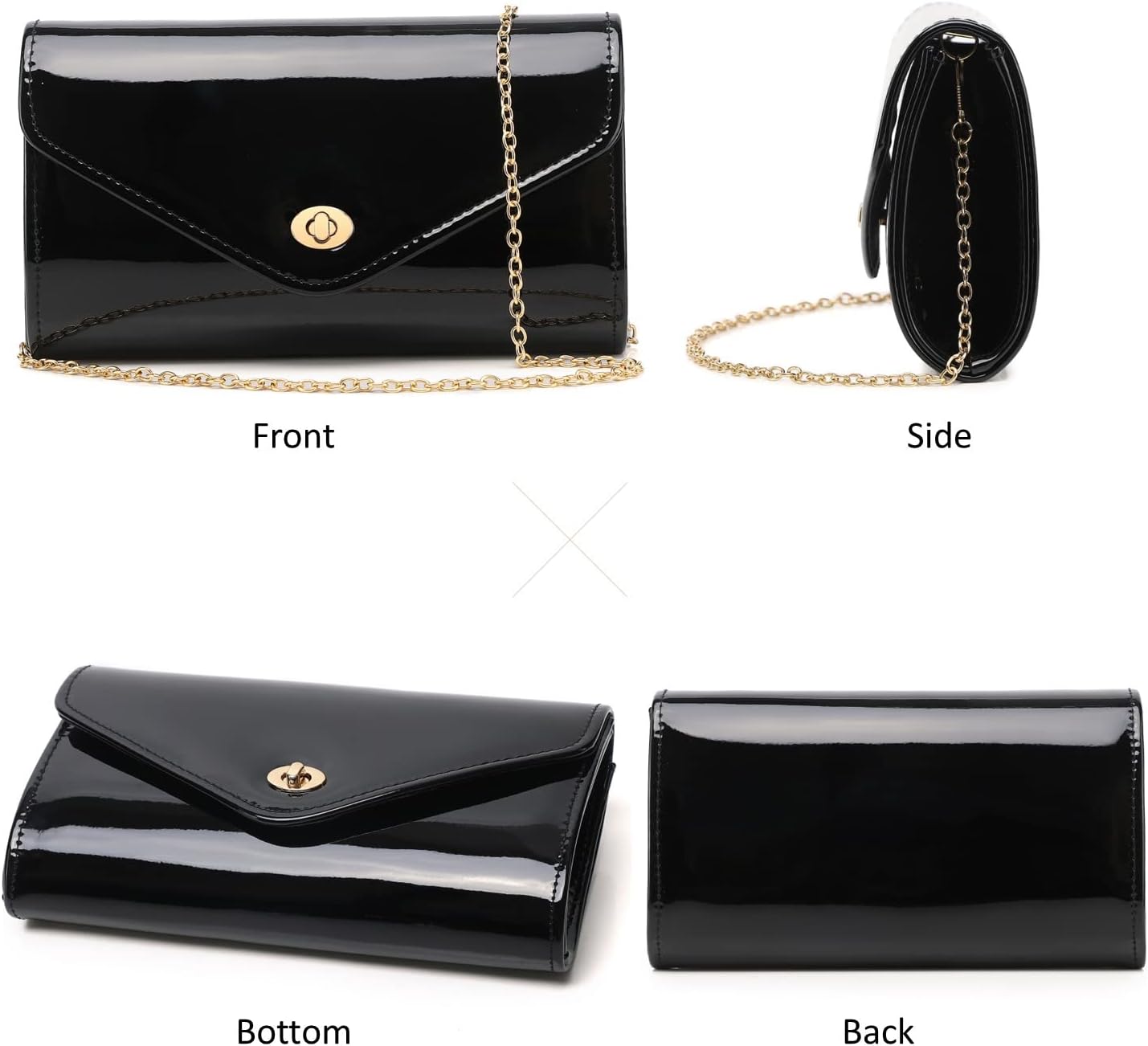 Patent Leather Envelope Clutch Womens Evening Handbag Stylish Shoulder Crossbody Bag for Dating Wedding Party Prom - Image 3