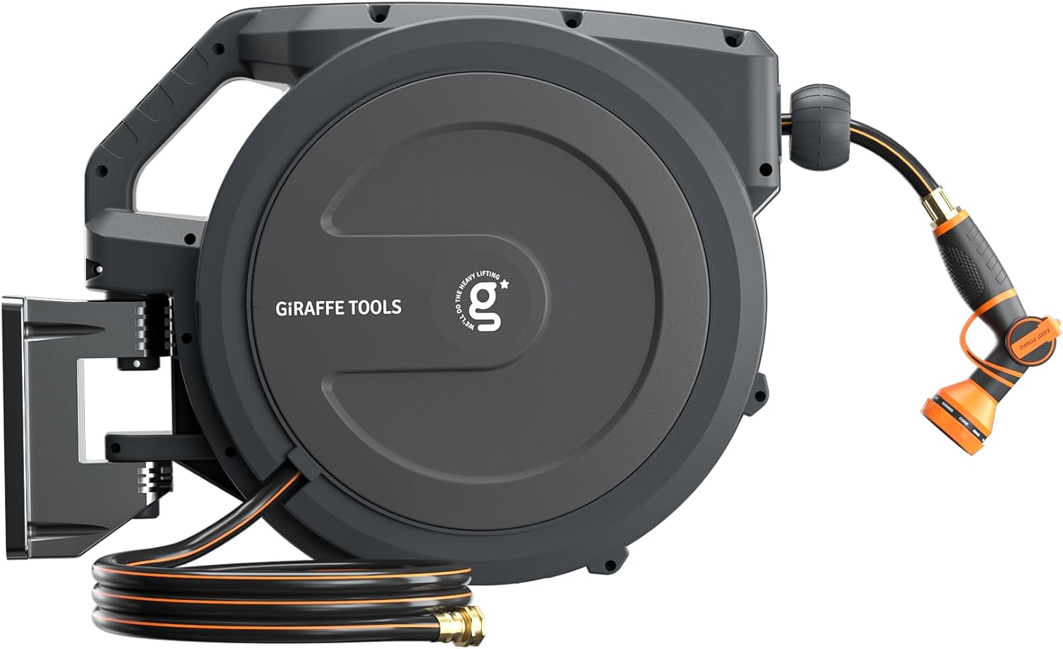 Giraffe Tools PRO 78ft 1/2" Retractable Garden Hose Reel - Heavy Duty Auto Rewind, Any-Length Lock, Wall Mount Metal Bracket, Commercial Grade (Dark Grey)
