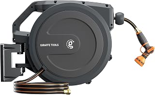 Giraffe Tools PRO 78ft 1/2" Retractable Garden Hose Reel - Heavy Duty Auto Rewind, Any-Length Lock, Wall Mount Metal Bracket, Commercial Grade (Dark Grey)