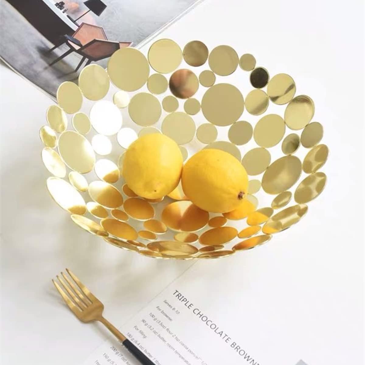 Gold Fruit Bowl Modern Metal Fruit Basket for Kitchen Counter Large Decorative Fruit Bowls for Table Centerpiece - 11.6 Inches