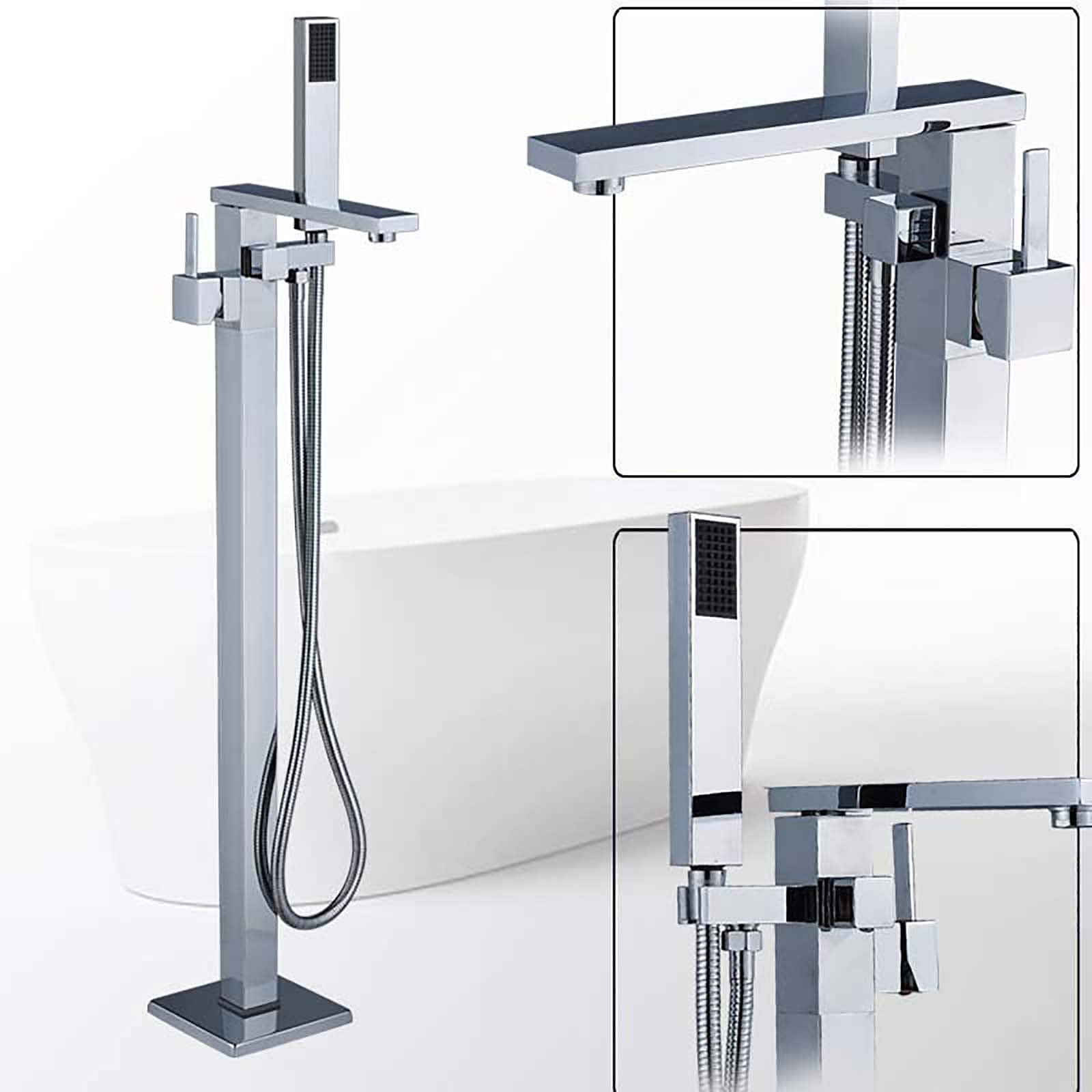 Rubinetto per vasca da bagno classico freestanding Rubinetto per vasca con montaggio a pavimento con maniglia singola Rubinetti per vasca da bagno freestanding in ottone con doccia palmare in ABS e