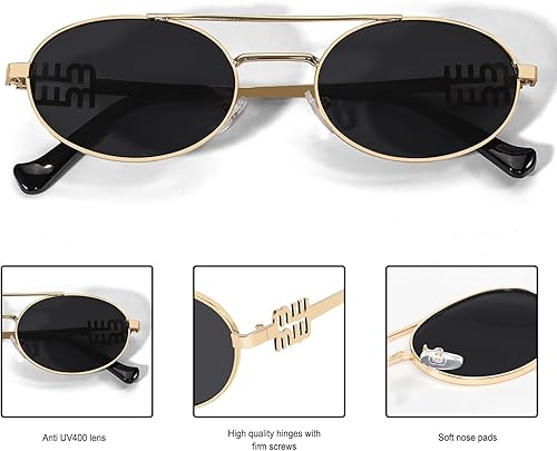 Miniatura 5 de Gafas de sol retro ovaladas de metal de los años 90 para mujer, elegantes y estrechas, doradas, modernas