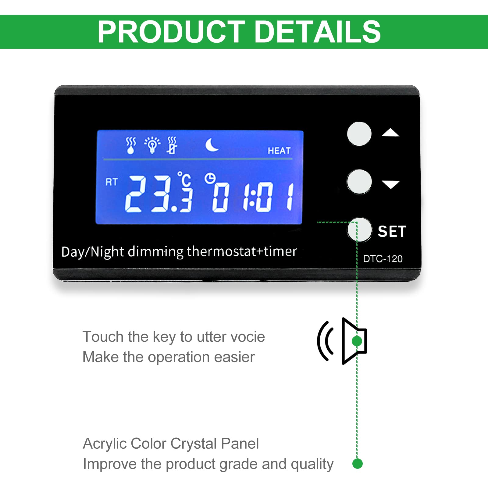 Roadoor Termostat gadów cyfrowy wyświetlacz LCD, regulator temperatury ściemniania w dzień i w nocy, timer do terrarium, do węża, jaszczurki, wiwaria, żółwia
