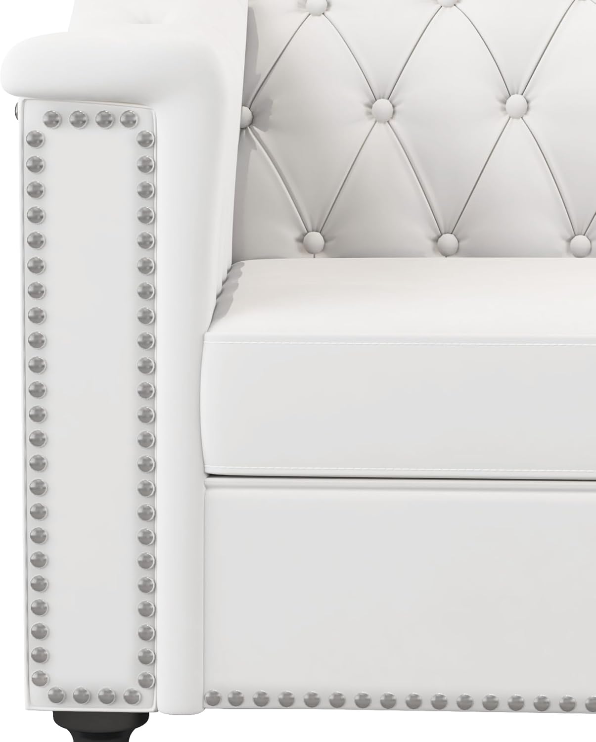 AVZEAR 2-Piece Living Room Sofa Set, Chesterfield Sofa Mid-Century Modern PU Sofa, Upholstered Couch with Nailhead Trim and Button Tufted for Living Room, Office, Bedroom (2+3 Seat White)