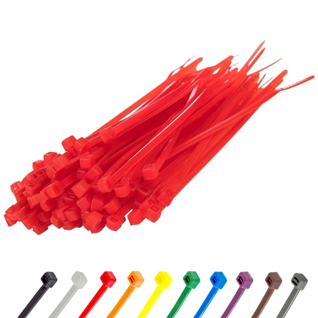 Gocableties Small Red Cable Ties, 100mm x 2.5mm, Pack of 100, 4” Premium Nylon Zip Ties, Plastic Tie Wraps, Secure Self-Locking Mechanism, for Home, Garden, Office and DIY