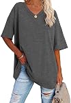 Famulily Femmes T-shirt surdimensionné V Col Tees de coton uni Demi Manches Casual Summer Top S-XXL