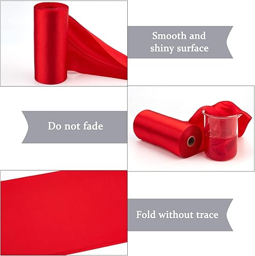 Miniatura 5 de GORGECRAFT Rollo de cinta de satén de doble cara de 27 yardas x 6 pulgadas de ancho, tela sólida de poliéster rojo, cinta grande para envolver