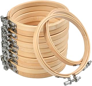 12er 10 cm Bambus Stickrahmen Set mit Kreuzstich Ringen, Mini Bambus Kreis Einstellbar stickring holz, runde Stickringe, S...