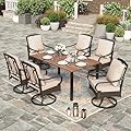 HERA'S HOUSE 7 Pieces Patio Dining Sets, 6 x Swivel Dining Chairs with Removable Cushions, 1 x Rectangular Wood-Like Dining Table, Outdoor Furniture Set for Patio Lawn Garden Porch
