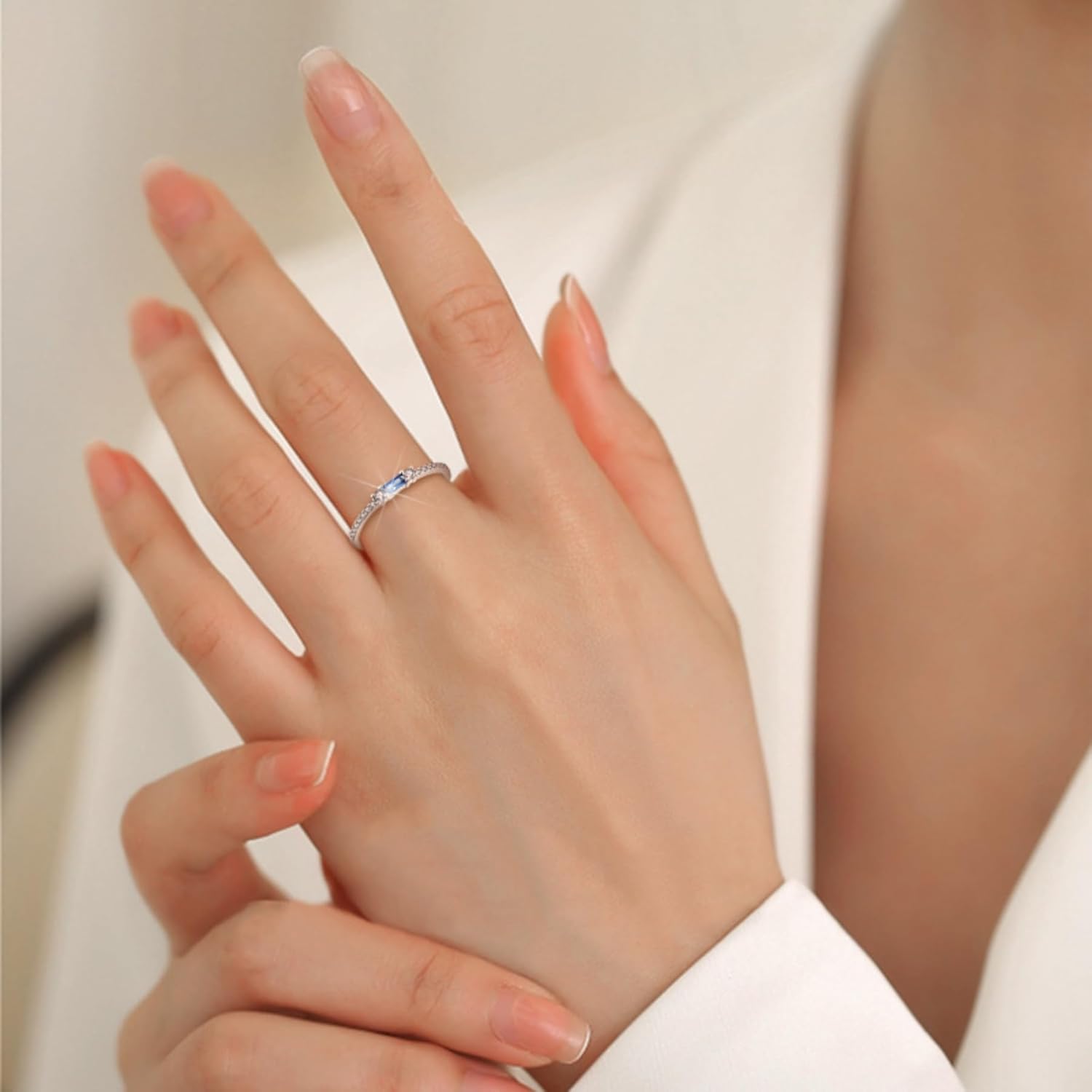 925 Sterling Silver Stackable Rings Birthstone Promise Rings Thin Half Eternity Halo Cubic Zirconia Wedding Band Rings Jewelry for Women Her, Size 5-10 - Image 4