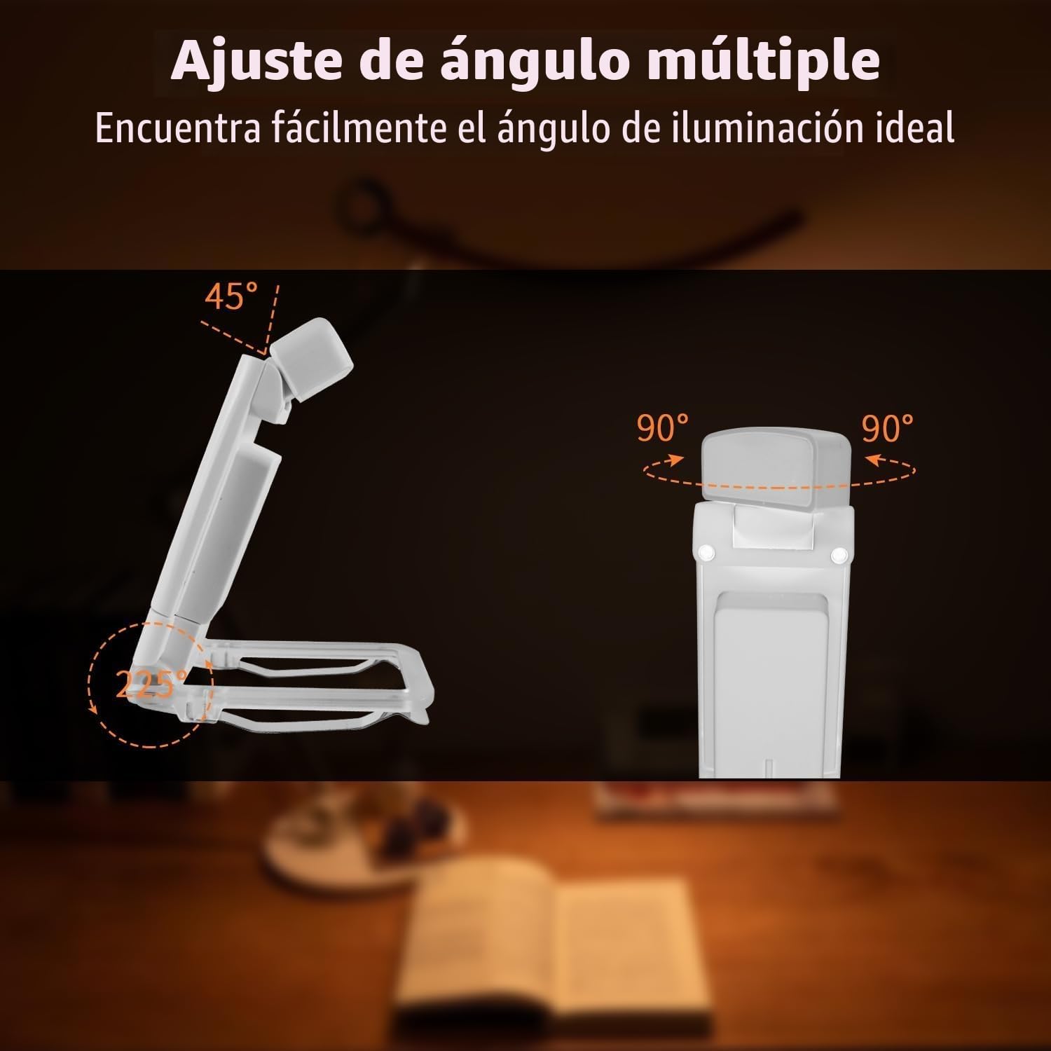 QUMOX Lámpara de Lectura LED con Clip – 3 Tonos Ámbar, 5 Niveles de Brillo, Temporizador, Cabezal Ajustable, Recargable por USB – Luz de Lectura para Libros, Cama, Viaje (Blanco)